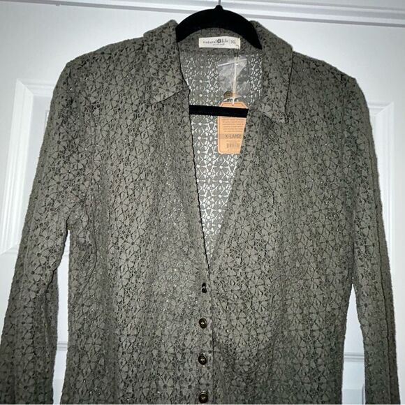 New, Natural Life Button Down Long Sleeve Lace Blouse Shirt Top - Picture 8 of 12